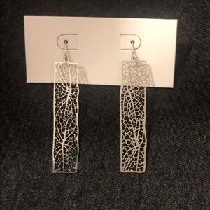 Etched Stainless Steel Leaf Vein Rectangular Dangle Earrings